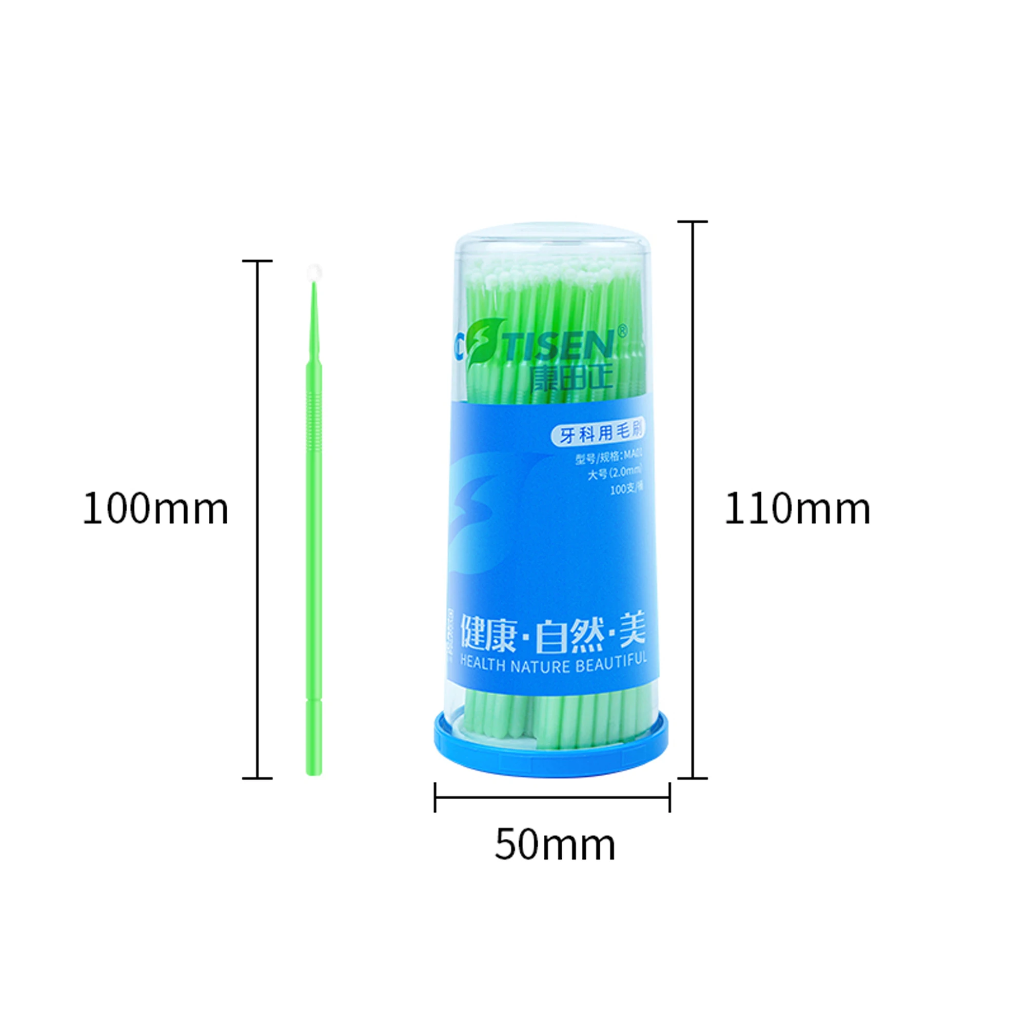 Cotisen Twist‑Cap Disposable Dental Micro Applicator Brush, Bendable Lint‑Free Microbrush for Clinic Use,100Pcs/Barrel,Multi‑Siz