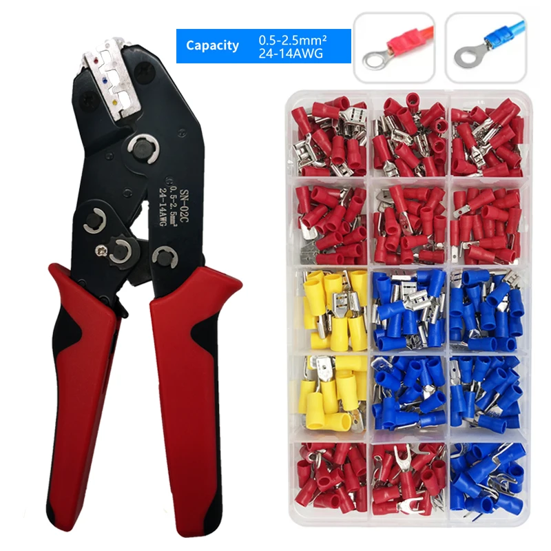 SN-02C Strumento Di Crimpatura Manuale 0.5-2.5 Mm2 Pinza per Crimpare a Cricchetto Regolabile 280 Pezzi Kit Di Assortimento Di C