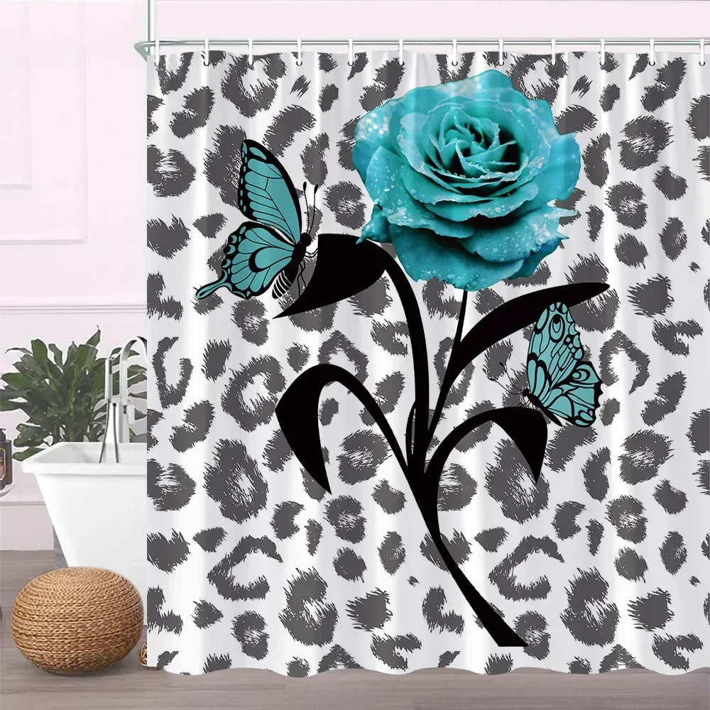 Black And White Cow Spots Shower Curtain Camouflage Plaid Wood Grain Leopard Geometric Pattern Bath Decor Fabric Hooks Curtains