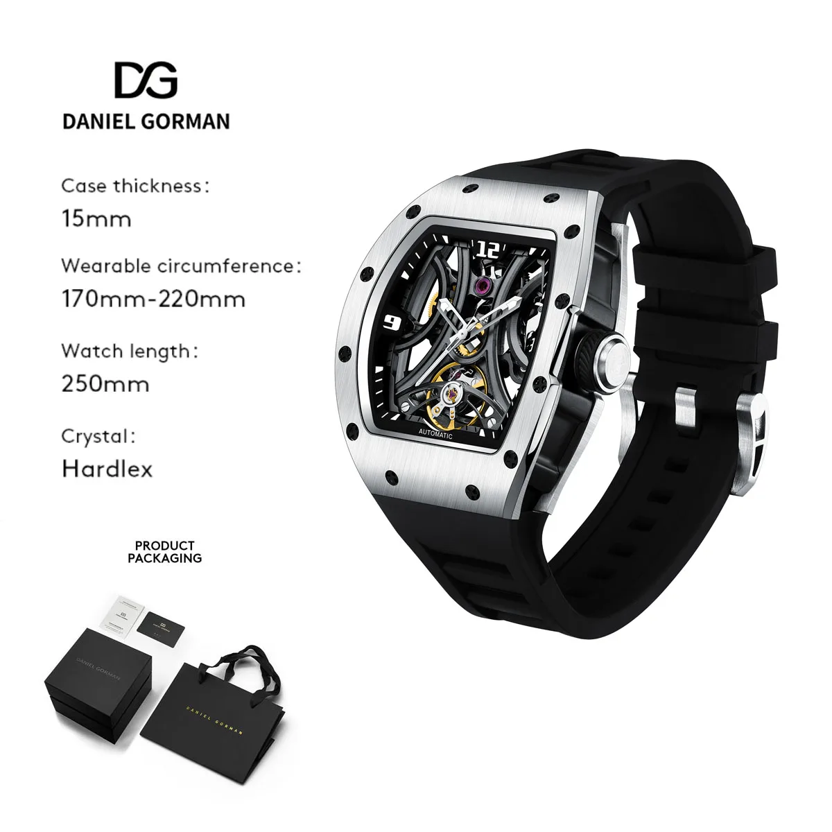 919011 High-Quality Men's Automatic Watch with Stylish Sports Silicone Strap Waterproof Mechanical Watches for Active Lifes