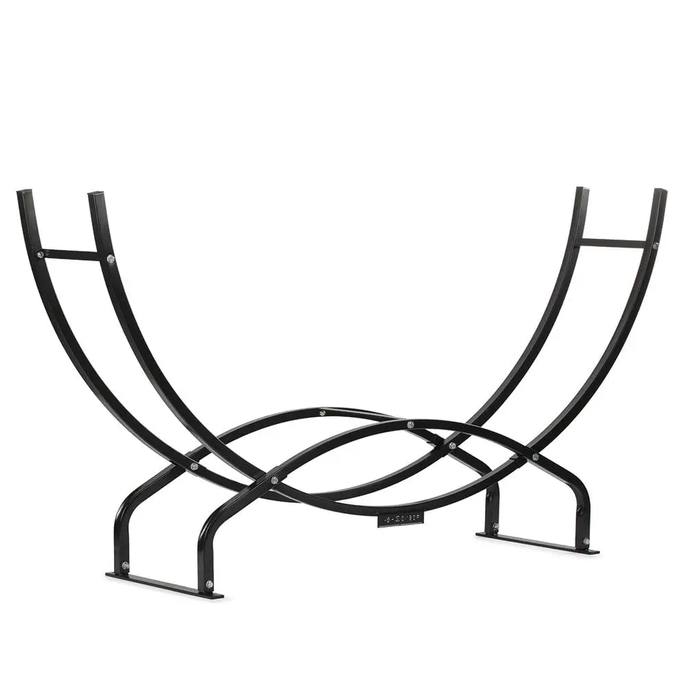 Ash & Ember 8 ft Crescent Firewood Rack, Curved Two-Level Design, Square Steel Tubing, Durable Steel Tubing,, Customized