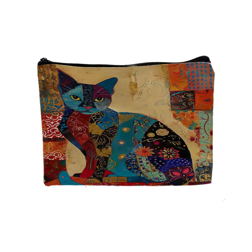 Schicke Retro-Blumen-Katze-Einkaufstasche, ethnischer Stil, Make-up-Tasche, Aufbewahrung, lässiges Einkaufen, Umhängetaschen, Damen-Handtasche, Kulturbeutel – Detail 9