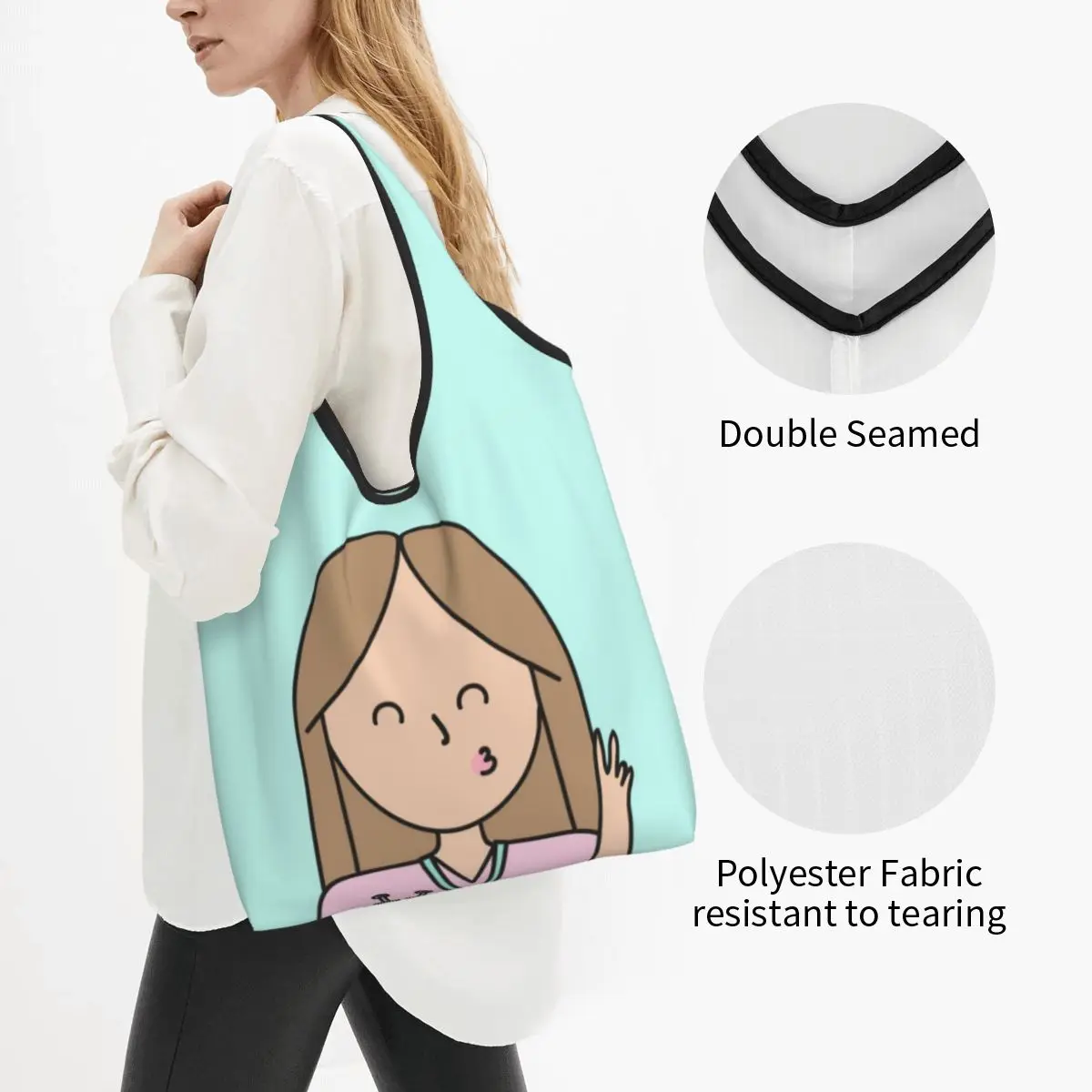Large Reusable Enfermera En Apuros Grocery Bags Recycle Foldable Cute Nurse Shopping Tote Bag Washable Lightweight