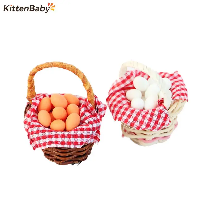 1Set 1:12 Dollhouse Miniature Egg Basket Duck Egg Frame Kitchen Food Model Pretend Play Toy Dollhouse Accessories