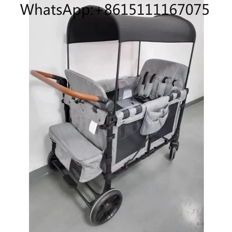 4 Seater Outdoor Folding Wagon Stroller Full Canopy Multi-Kid Camping Transport C art