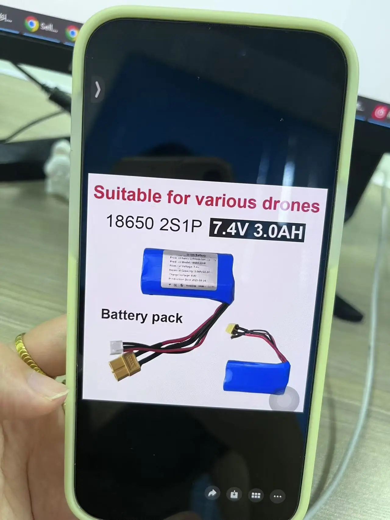 2S1P ~☛18650 7.4V 3000 mAh lithium-ion battery pack, suitable for various drones