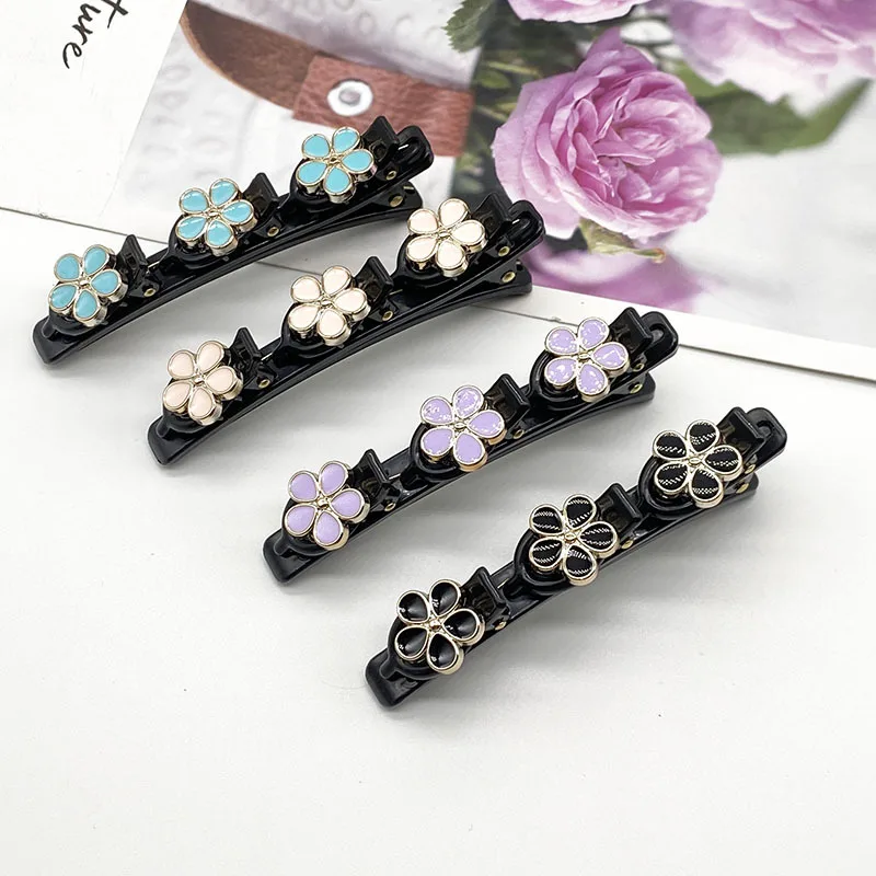 Double Layer Flower Hairpin Broken Hair Clip for Women Girls Bangs Side Clip Hair Butterfly Flower Braided Hair Duckbill Braider