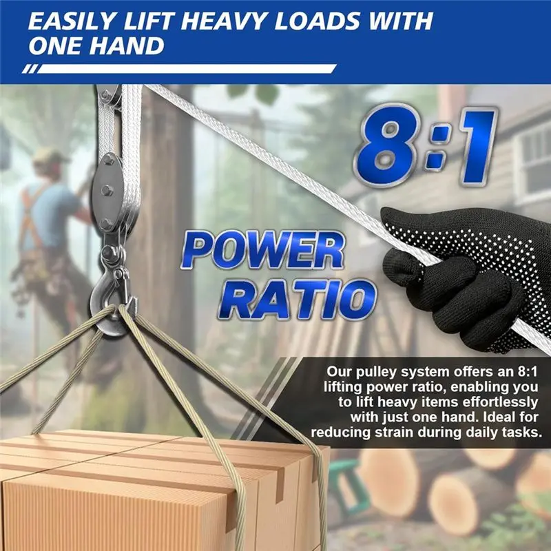 ABAH-Block And Tackle Pulley System, 4-Wheel Rope Pulley Hoist, 2200LB Work Load With 65Ft Of 1/4 Inch Rope, Compact Rope