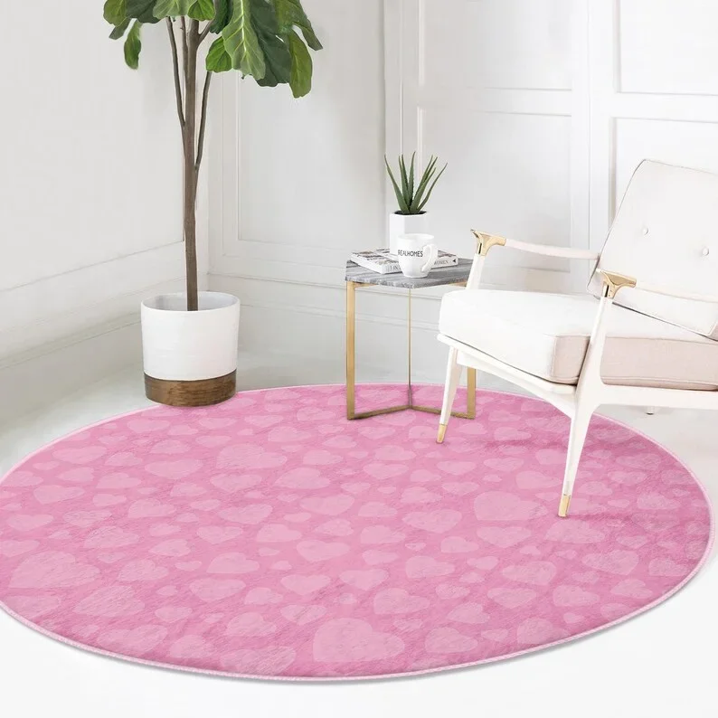 Heart Round Rug – Love-Themed Non-Slip Carpet for Romantic Home Decor in February