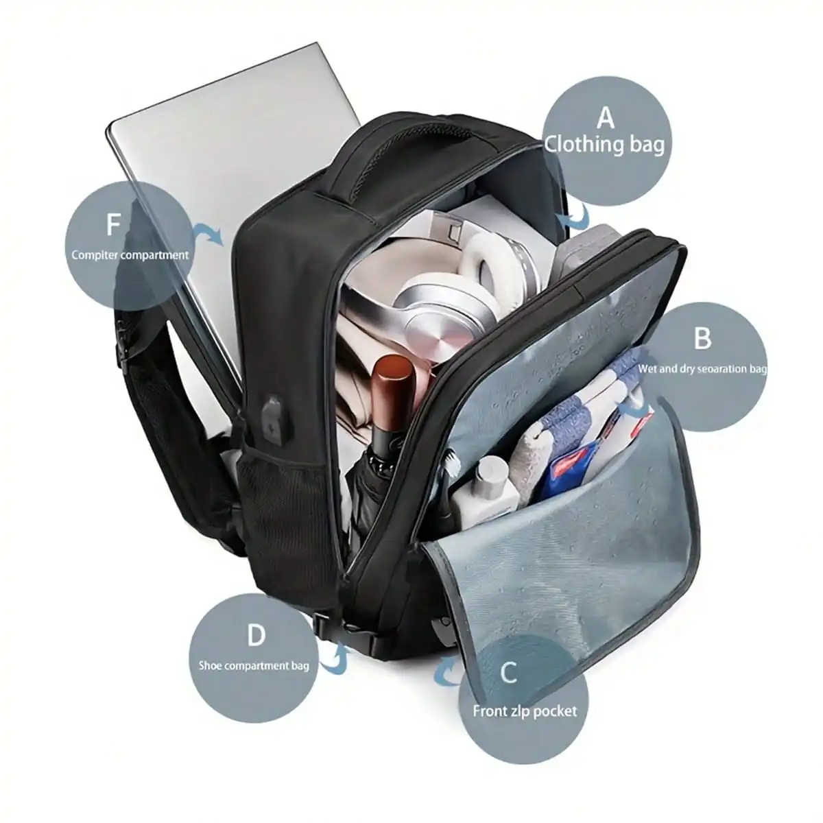 1PC Black Travel Laptop Backpack For Men-11.8*16.9*7.9 Inch, Hiking Backpack Outdoor Sports Rucksack Casual, Daypack Travel Essentials
