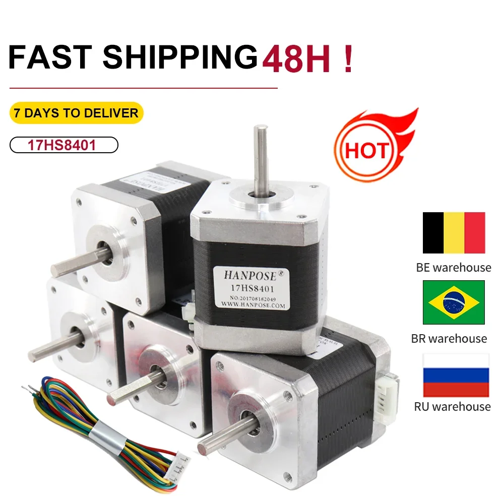 5pcs 4-lead Nema17 Stepper Motor 3D printer 42 motor 1.8A 52N.CM 17HS8401 for CNC milling machine Nema 17 stepper motor 12v