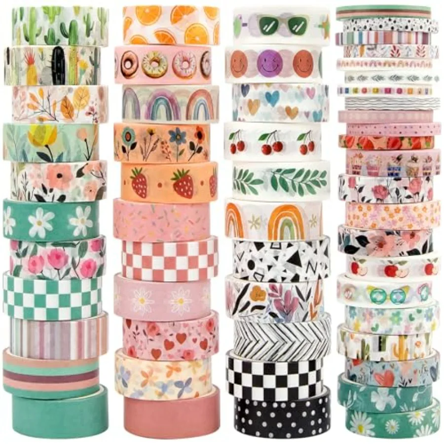 

55 Rolls Holiday Washi Tape Set - Decorative Tape Seasonal Bohemian Colored Tape, Cute Washi Tapes for Journaling Supplies, Scr