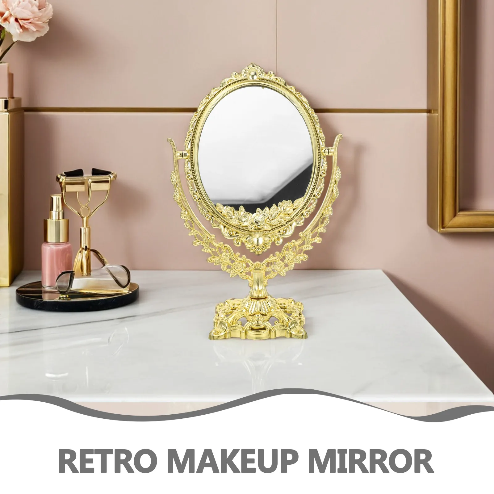 High Definition Vintage ovale spiegel met draaibare standaard Dubbelzijdige functionaliteit Stijlvolle retro-look voor kaptafel Bureau
