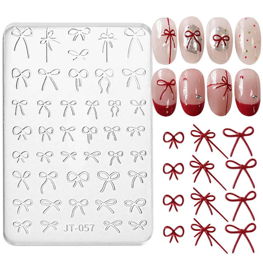 3D Bow Nail Charms Silicone Mold Embossed Bowknot Manicure Mold Nail Carving Templates Gel Sculpture Butterfly Sweet Tools