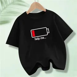 Battery Energy Low Help Me Printed T-Shirt For Boys Harajuku Funny T Shirt Kids Cotton Summer Tops Tee