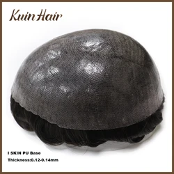 I SKIN 0.12-0.14mm Full PU Injection Men's capillary prothesis 100% Human Hair Male Prosthesis Natural Hairline Men Hair Systems