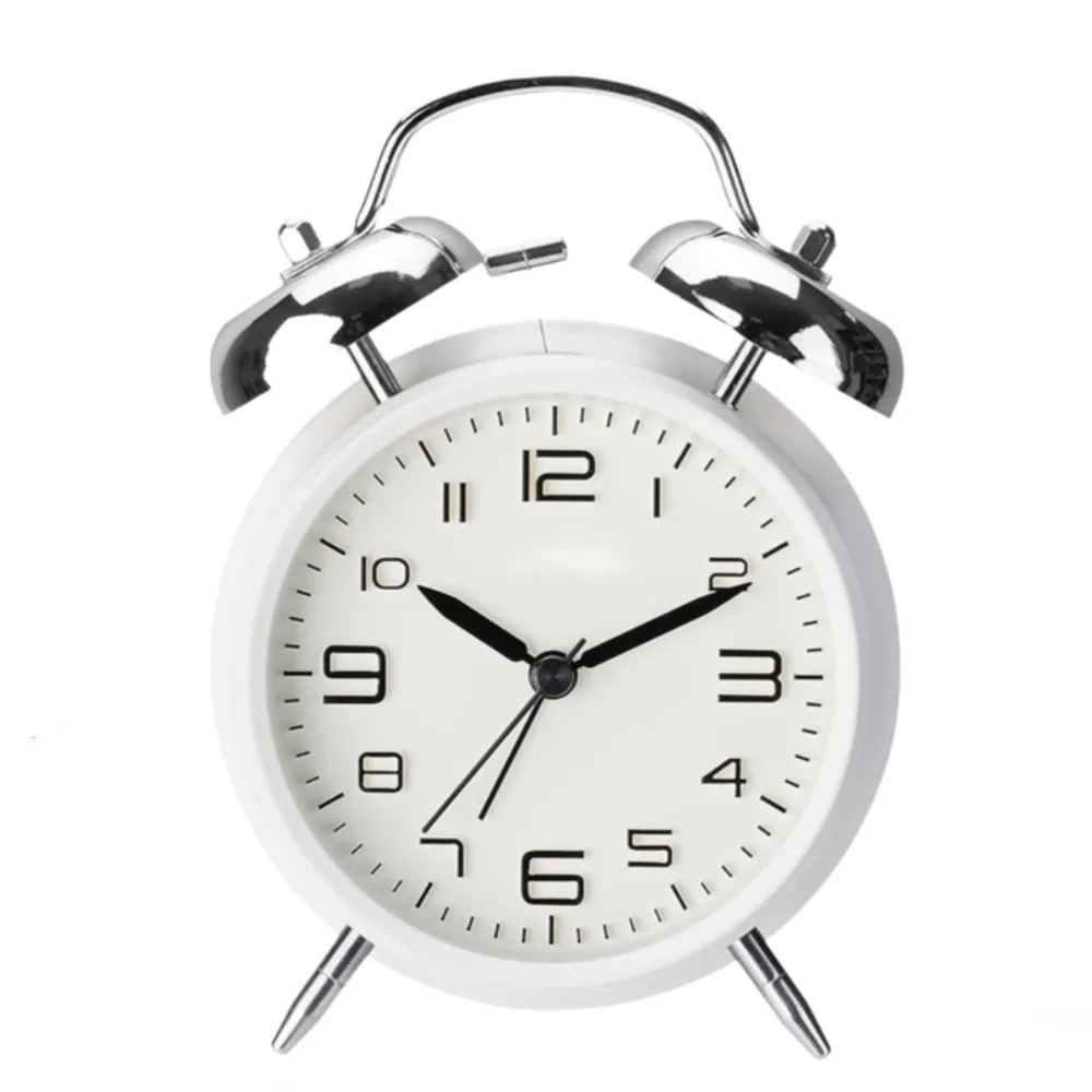 

4 Inch Twin Bell Loud Alarm Clock Metal Frame Silent Luminous Student Alarm Clock Non-Ticking Mute Table Clock Living Room