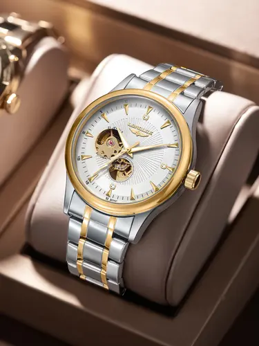 Imagen 2 del producto Reloj mecánico automático LONGLUX para hombre, relojes elegantes de lujo, esqueleto resistente al agua, reloj de regalo de acero inoxidable al por mayor para negocios