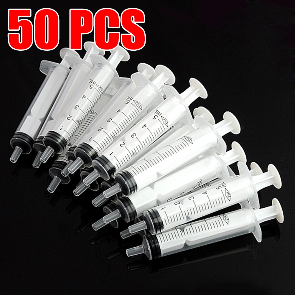 50Pcs 5ml With OPP Plastic Injector Small Syringe For Glue Ink Cartridge Lab Nutrient Measuring Pet Feeder Tool (Without needle)