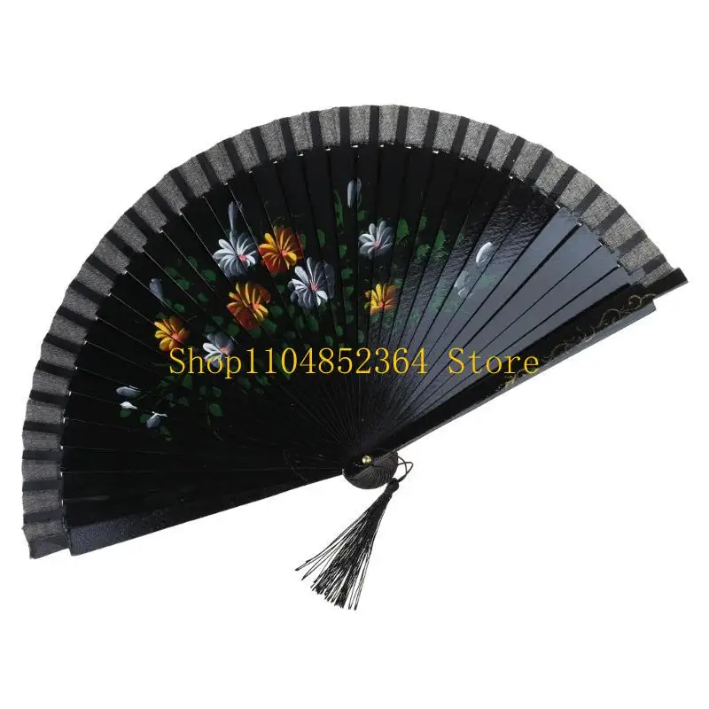 Decorative Spanish Hand Fan, Two Sided Colorful Painting Silk Dancing Fan for Dancing Enthusiasts and Fashion