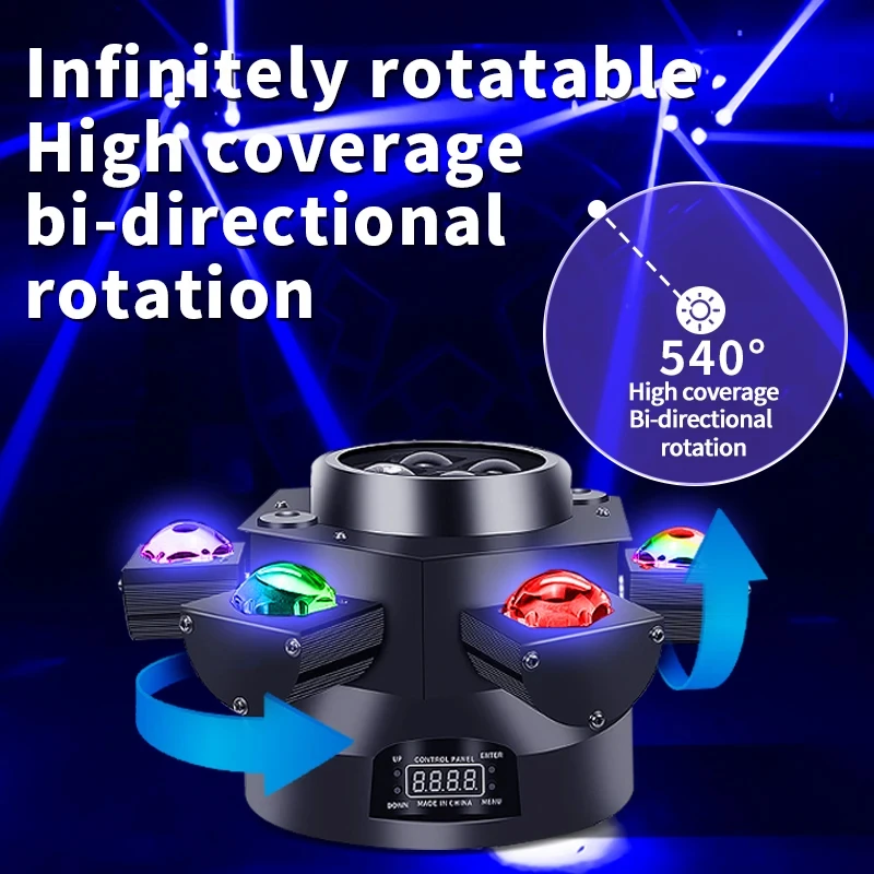 DJ Lights 6 Arm Bee Eyes LED Beam Moving Head Light Laser Effects DMX Stage Lighting for Disco Music Dance Party with RGBW 4in1