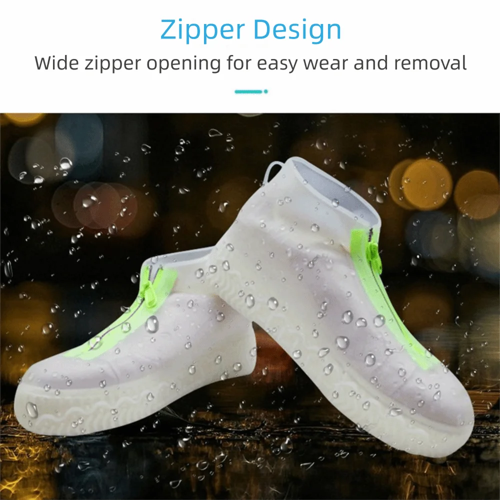 

2Pcs Reusable Waterproof Shoe Cover Zipper Portable Non-Slip Rain Boots Foldable Thicken Silicone Shoes Protective Cover