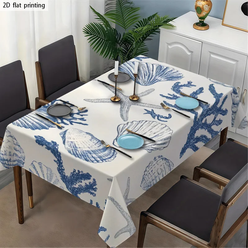 Beach Sea Life Tablecloth Waterproof Printed Linen Table Cover for Dining Room Coastal Decor