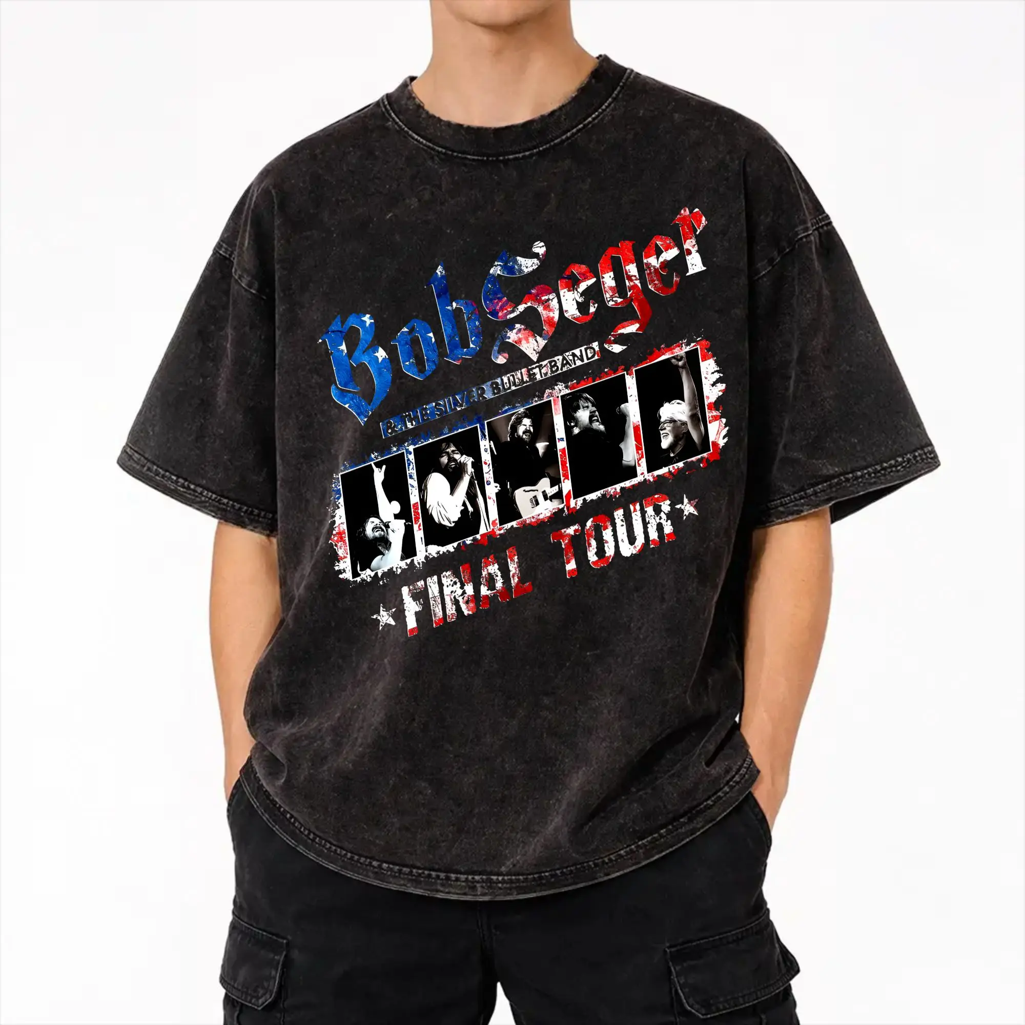 Bobs legend rock and Roll Segers Final Tour  T Shirt Hip Hop Washed Cotton Oversize T-Shirt  Vintage Men Women Streetwear