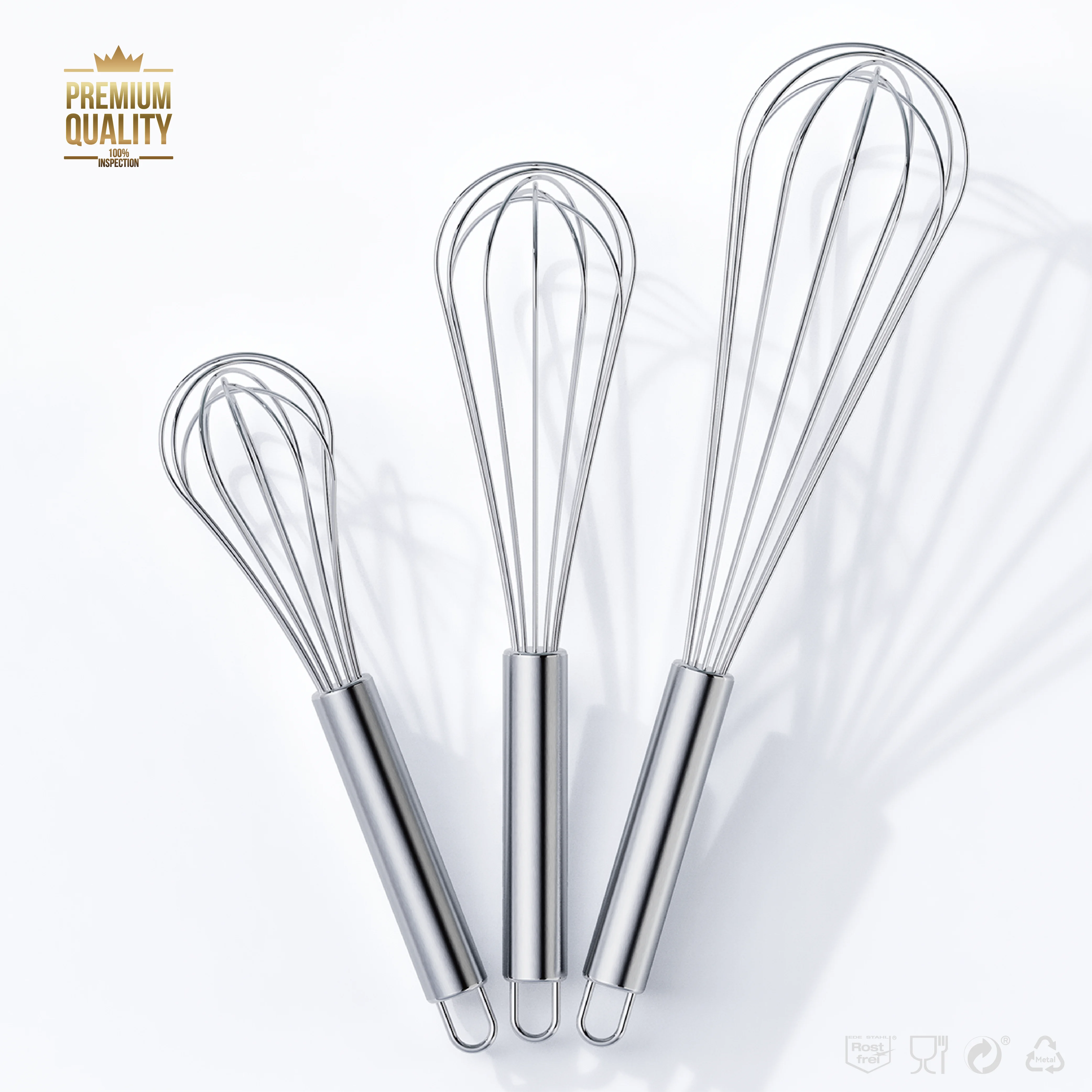 

VIMACO® Balloon Whisk Stainless Steel 304 18/8 Wire Beater 8"10"12" Kitchen Cooking Tool No-Stick for Egg