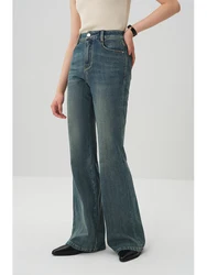 ZIQIAO High-waisted Retro Stretchy Bootcut Jeans for Women 2024 Spring New Slim Thin Casual Style Floor-length Pants Female