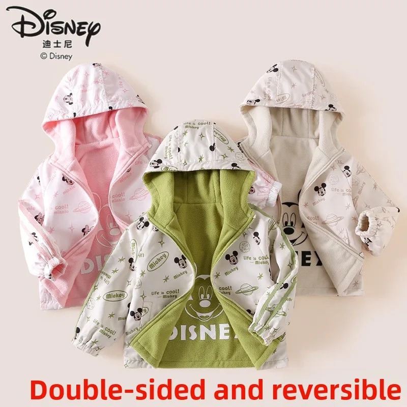 

Disney Authentic Girls' Reversible Windbreaker - 2024 Mickey Print Fleece-Lined Jacket, Dual-Side Spring/Fall Coat