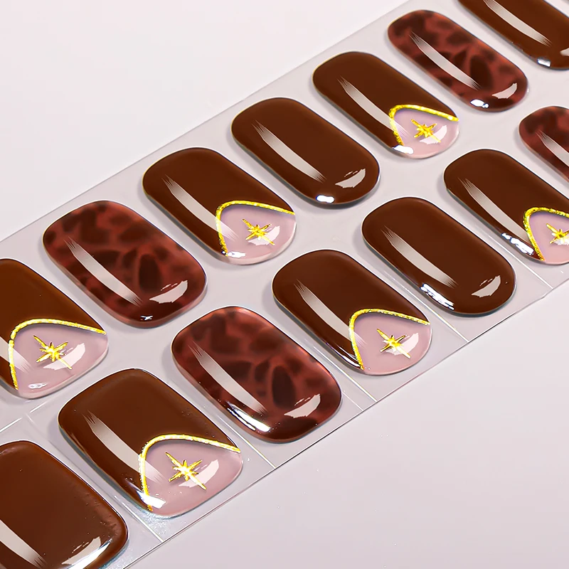 22Tips French UV-Free Gel Nail Stickers Y2K Leopard Print Full Cover Gel Polish Nail Strips DIY Manicure Decoration