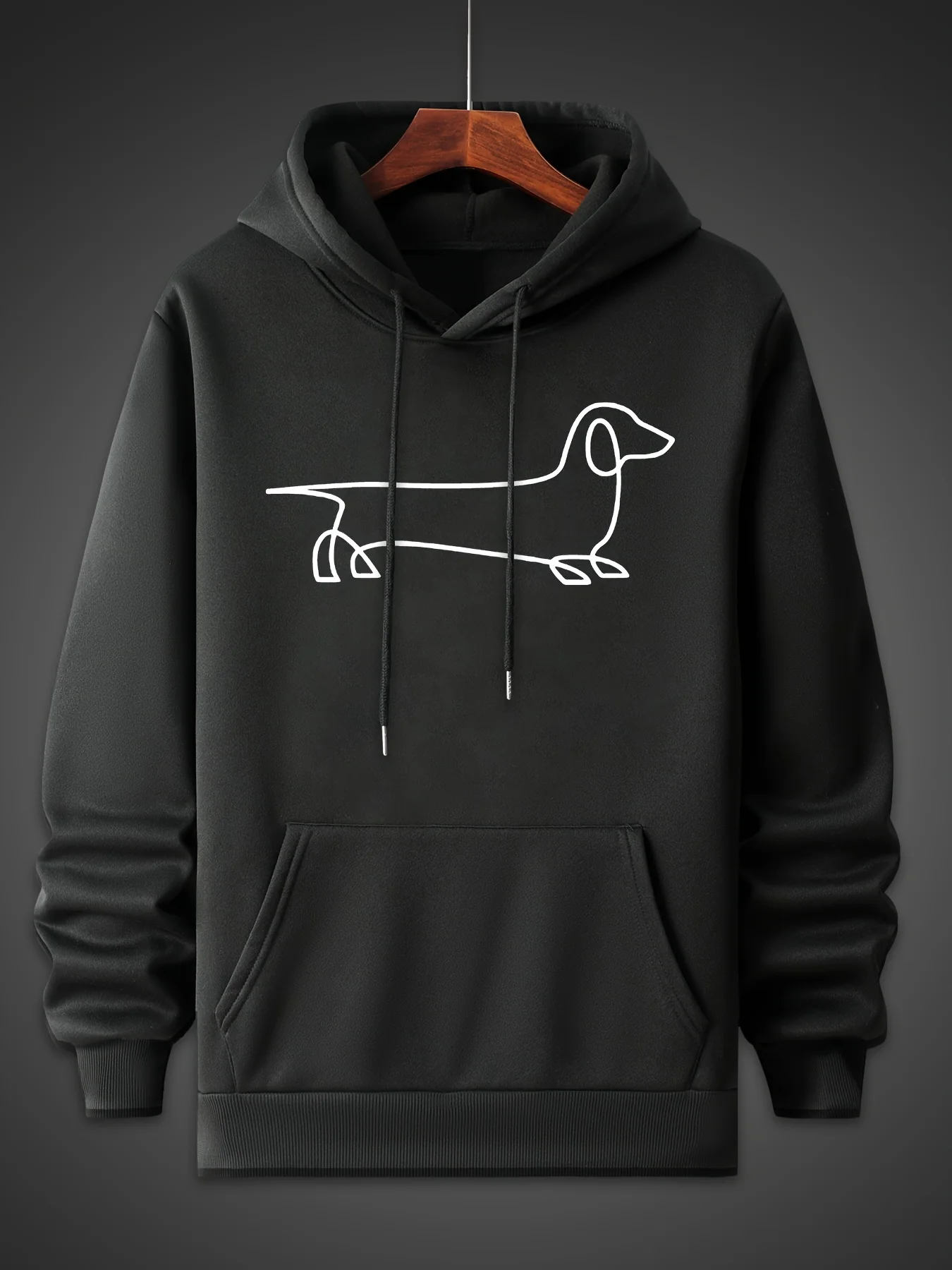 

Men's Casual Hooded Sweatshirt with Playful Dachshund Graphic Print, Kangaroo Pocket & Adjustable Drawstring Hood