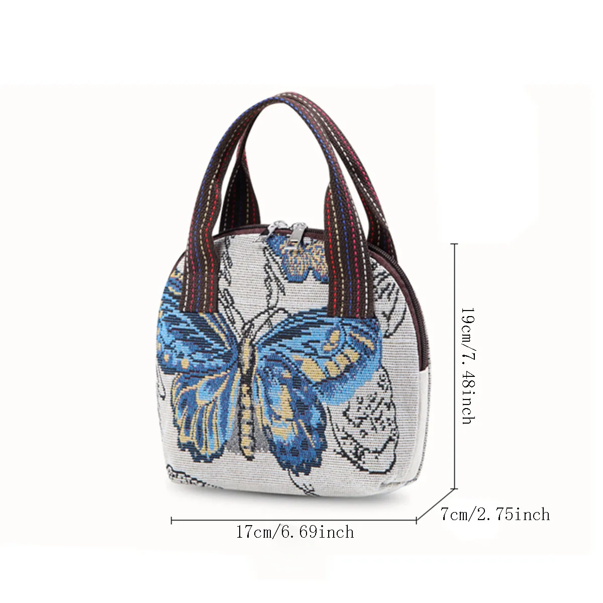 蝶刺繍トップハンドルバッグ小さな電話収納財布女性の織ハンドバッグジッパーキャンバスハンドバッグ