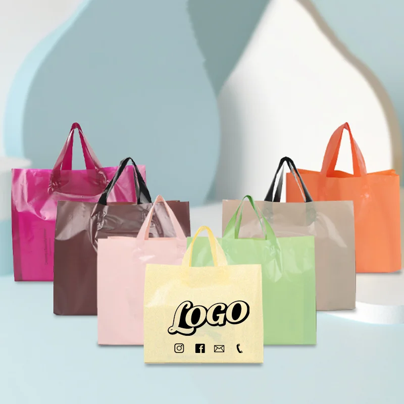 

50 шт. цветных пластиковых пакетов для одежды из полиэтилена, сумки-тоуты для упаковки одежды, с возможностью нанесения логотипа