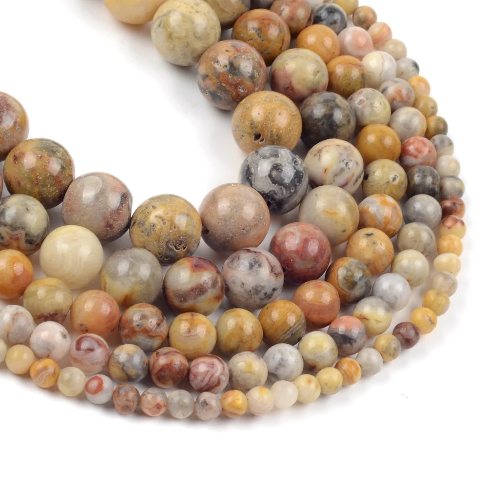 4/6/8/10mm Natürliche Crazy Achat Stein Runde Spacer Perlen für Schmuck Handgemachte DIY Armbänder Halskette 15"