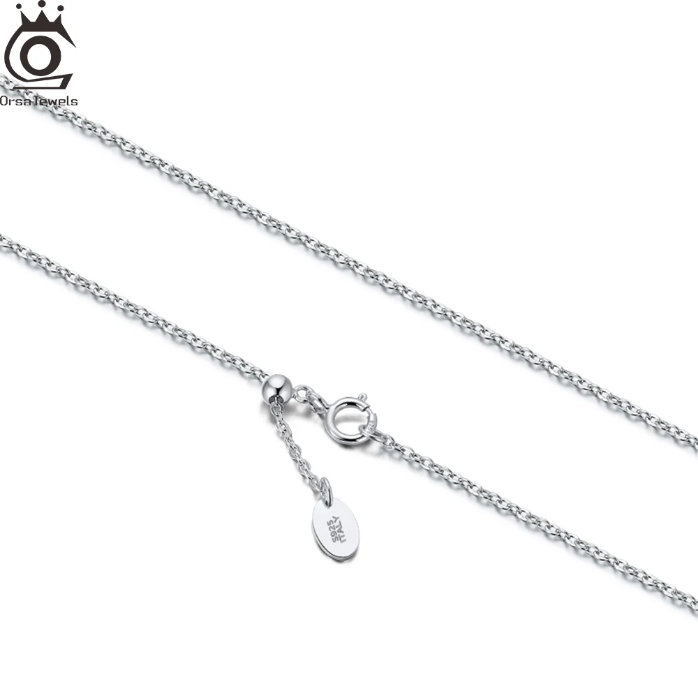 ORSA JEWELS 1mm 100% Genuine 925 Sterling Silver Cable Chain Necklace Unisex Adjustable Daily Fashion Choker Jewelry 45cm SC06
