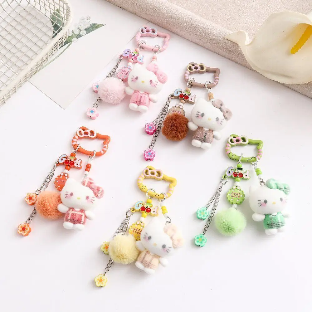 

Милый набор брелоков Hello Kitty с флокированием в стиле каваи - плюшевые куклы-шармы Sanrio для сумок, подарков и декора