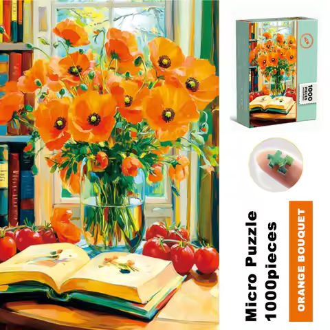 1000 Piece Mini Blue Cardboard Jigsaw Puzzle - Orange Bouquet Floral Art, 38x26cm (15x10 Inches), Perfect Gift Idea for Women