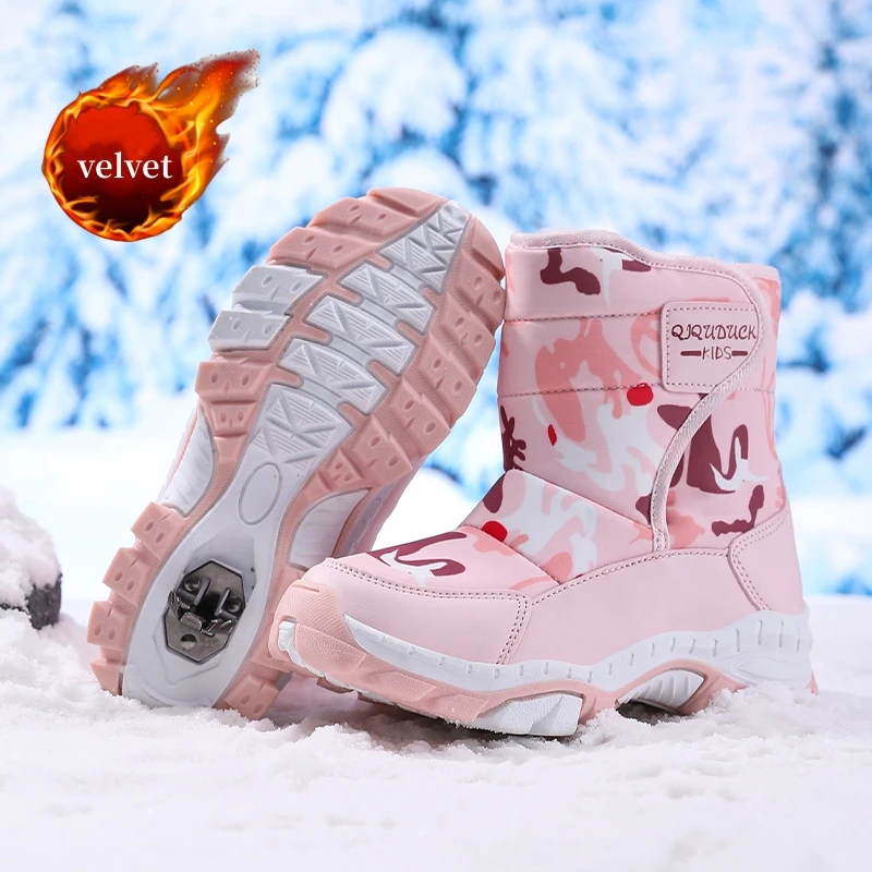

Children Snow Boots Outdoor Winter Plush Boots Waterproof Non-Slip Boys Girls High Top Platform Sneakers Kids Camouflage Boots