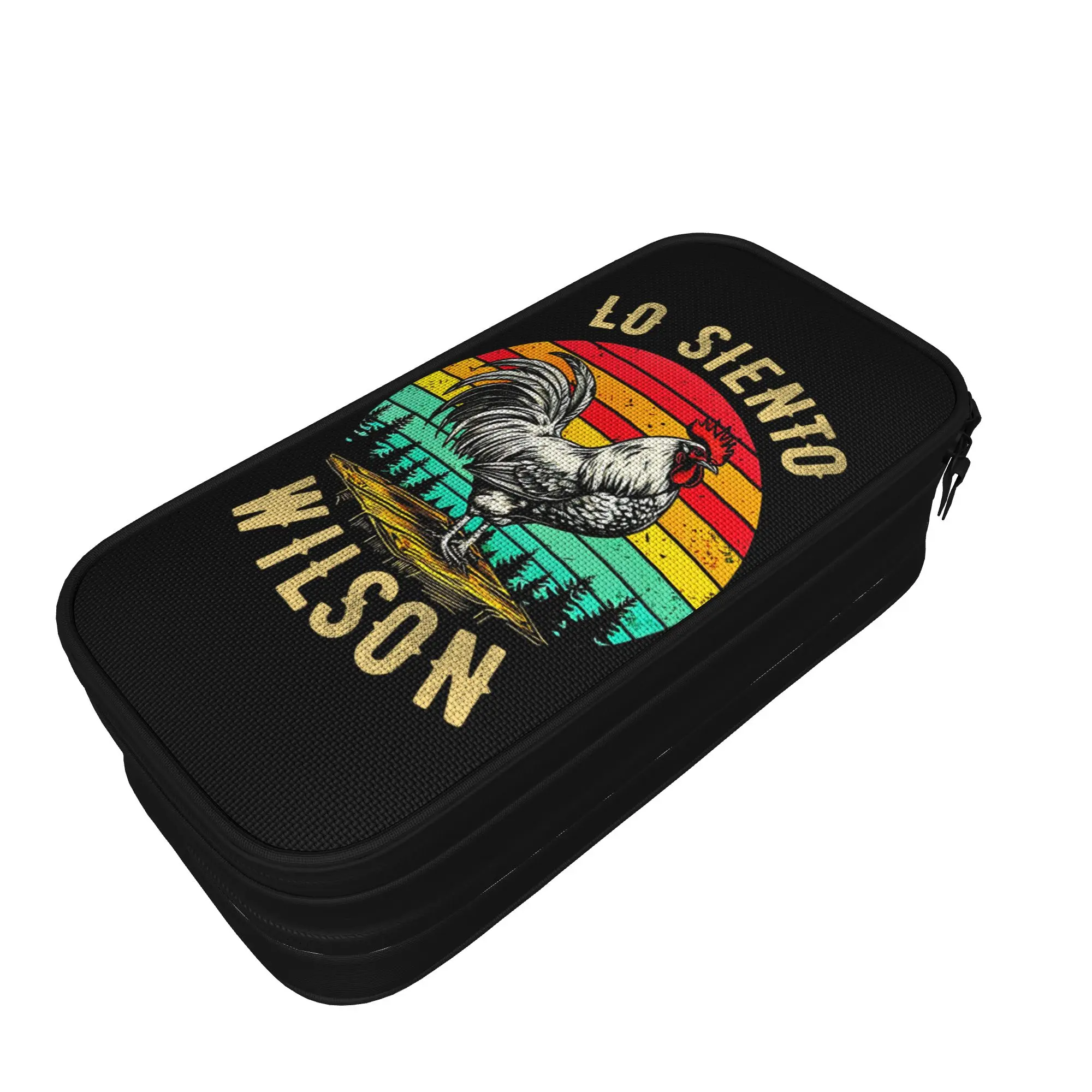 Wilson-Lo-Siento Chicken Meme Pencil Cases Funny Rooster Humor Pen Holder Bags Big Capacity School Gifts Pencil Pouch Stationery