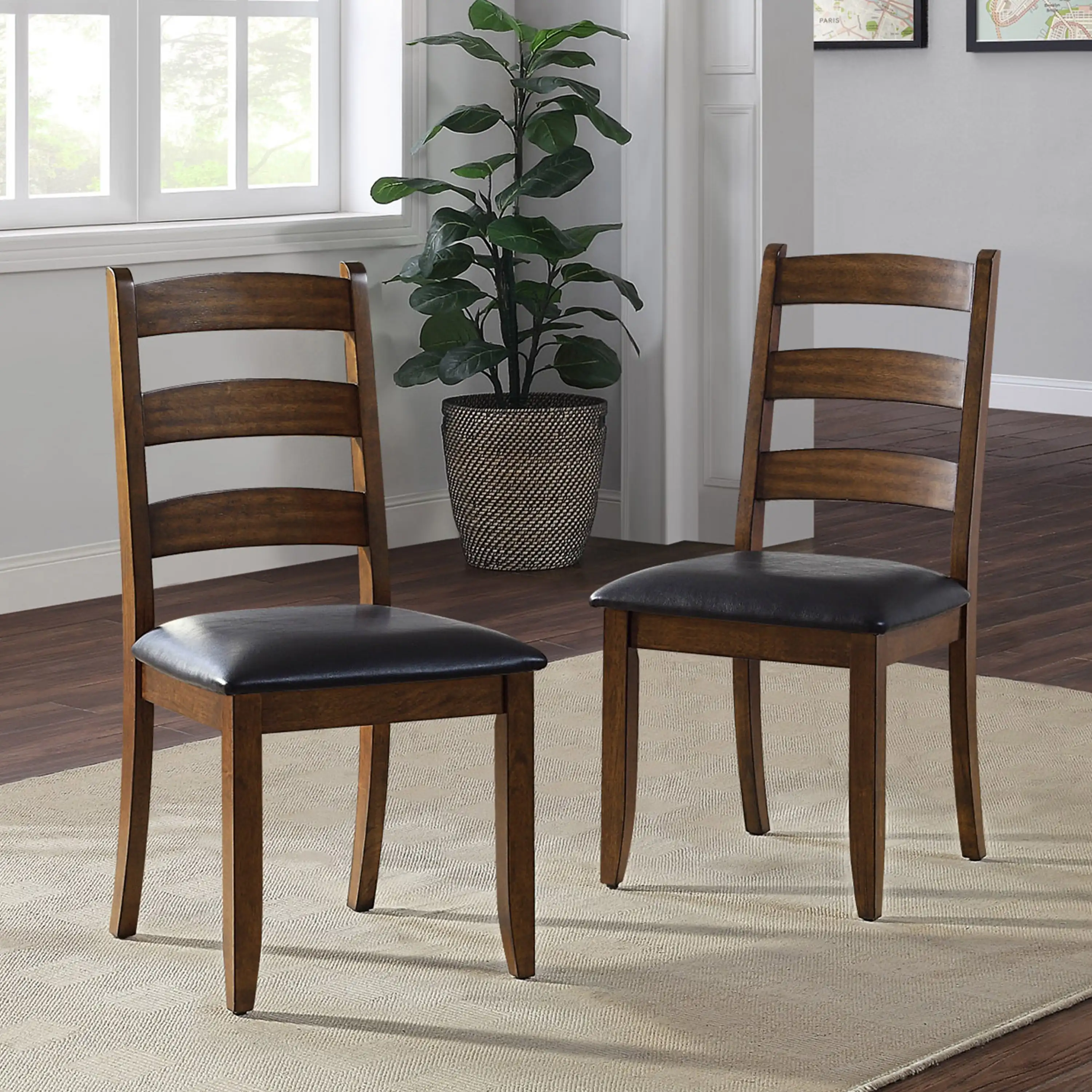 Modern Farmhouse Ladderback Dining Chairs Set of 2 Aged Brown Ash Perfect for Dining Room Kitchen Home Office