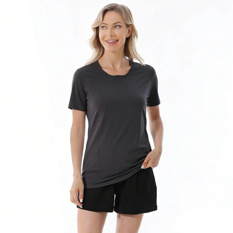 95% Cotton Spandex Blend Maternity Nursing T-shirt Double Hidden Zipper Round Neck Short Sleeve Breastfeeding Tee