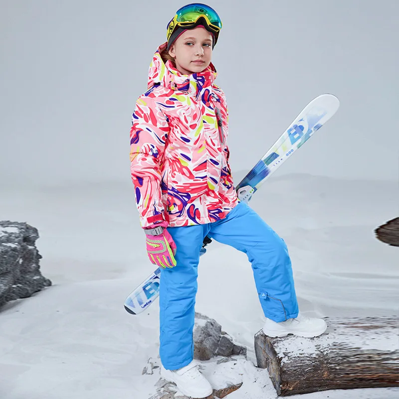 -30℃ Boy girl skiing suit waterproof 5 6 7 8 9 10 11 12 13 14 15 year old children's snow clothing Warm snowboarding Coat pant