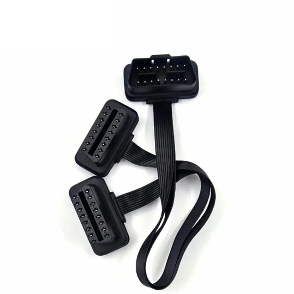 

Flat+Thin 16Pin OBD 2 Extender OBD2 16 Pin ELM327 Male To Dual Female Y Splitter Elbow OBDII Extension Connector Cable Free Ship