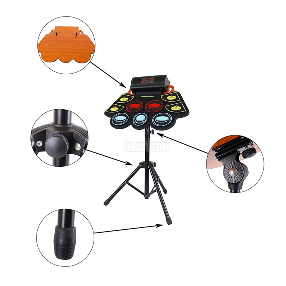 Silicone Drum Set Portable Drumming Toy Gift Set for Beginners,Dual-Speaker Colorful Hand-Rolled Electronic Drum Set
