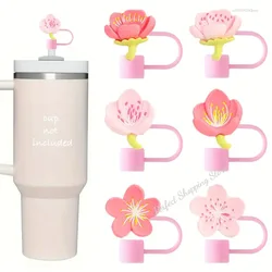 Cherry Flower Silicone Straw Cover For Stanley Cup Cute Silicone Flower Shape Drinking Dust Cap Straw Tips Cover Cup Accessories