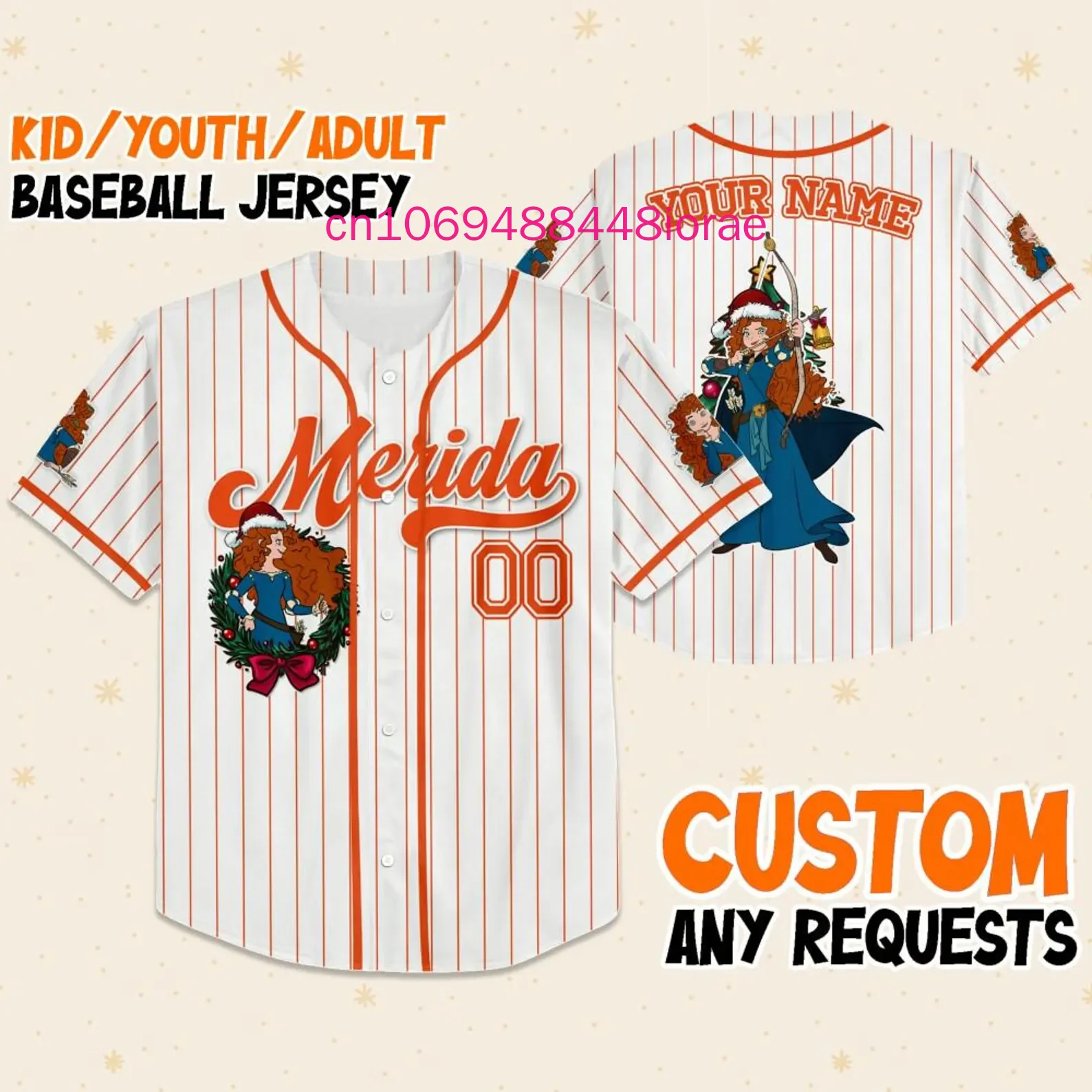 2025 New Disney Merida Princess Baseball Jersey Outdoor Sports Style Casual Jersey Men's and Women's Custom Name T-shirt