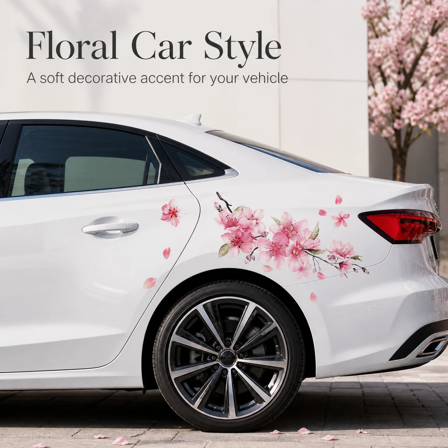 Pink Cherry Blossom Vinyl Car Decal Sakura Floral Sticker 25x23cm Soft Decorative Accent Auto Body Panel Smooth Surface