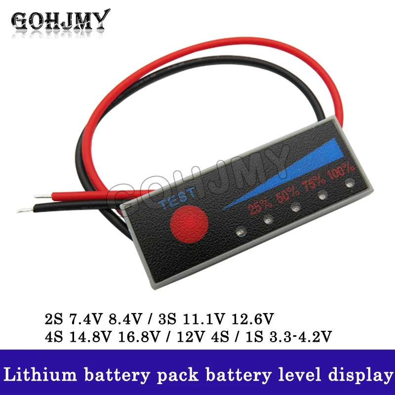 3,7 V 2S/3S/4S Lithium-Akku, Batteriestandsanzeige, 12 V, 1 Autobatterie-Anzeige, Lichtplatine, Anti-Rückwärtsverbindung